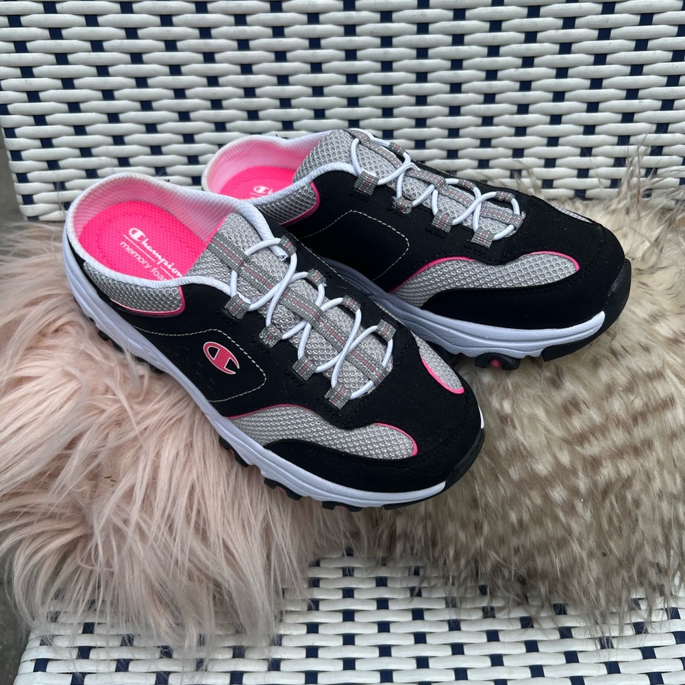Champion Women's Black and Pink Mesh Sneakers
